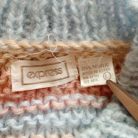 Express 80s Grail Pastel Rainbow Striped Mohair Fluffy Knit Sweater Oversized - Picture 2 of 6